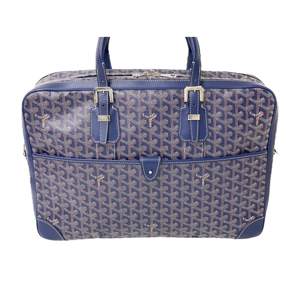 Goyard briefcase Tan Ambassade herringbone Beige Blue Navy business